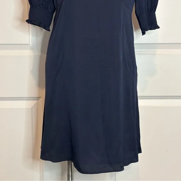 Quince Navy Blue Washable Silk V-neck Puff Short Sleeve Mini Dress S - Picture 5 of 12